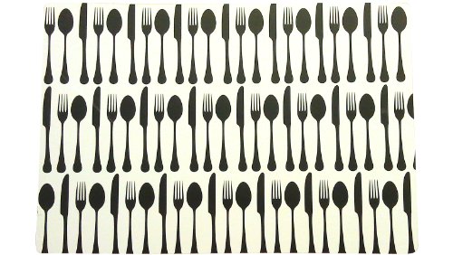 Imagen principal de Corcho respaldada por Placemat de 38x26 cm - tenedor, cuchara, cuchillo (Negro y Blanco)