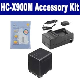 Panasonic HC-X900M Camcorder Accessory Kit includes: SDM-1551 Charger, ZELCKSG Care & Cleaning, SDVWVBN390 Battery