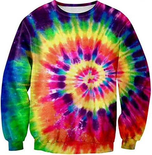 Women Round Collar Loose Fit Long Sleeve Digital Printed Colorful Twirl Sweater