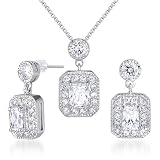 Alluring Radiant Cut White CZ Pendant Earrings Set in Sterling Silver