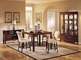 7 Pc Walnut Finish Wood Counter Height Dining Table Set With Microfiber Parson Chairs