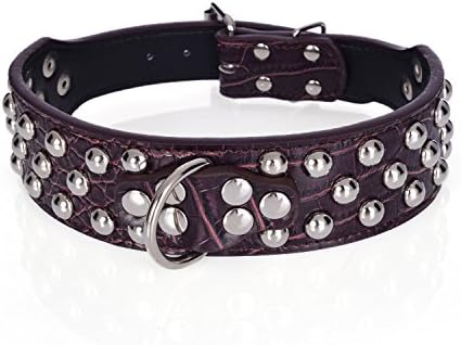 Rachel Pet Products 3 Rows Silver Rivets Studded Genuine Leather Dog Collars for Medium/Large Dogs, Brown, M