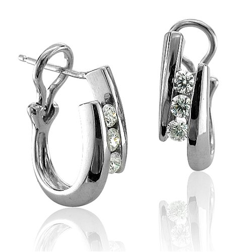 Childrens Toyshop  Jewelry : 14k White Gold 3 Diamond Hoop Earrings (HI, SI-I, 0.50 carat)