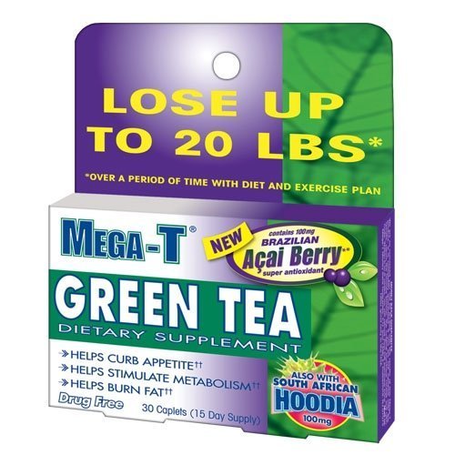 Mega-T Green Tea Dietary Supplement with Acai Berry, 30 Caplets (Pack of 6)