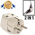 OREI Grounded Universal 2 in 1 Schuko Plug Adapter Type E/F for Germany, France, Europe, Russia & more - High Quality - CE Certified - RoHS Compliant