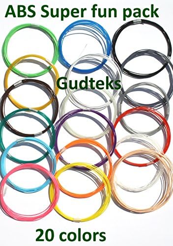 20-Color 3D Pen/Printer ABS 1.75mm Filament Super Fun Pack. Black,Blue,Light Blue,Brown,Gold,Green,Peak Green,Grey,Luminous,Orange,Pink,Purple,Red,Silver,White,Yellow,Magenta etc.