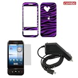 HTC Google G1/Dream Combo Purple/Black Zebra Design Protective Case Faceplate Cover + LCD Screen Protector + Rapid Car Charger for HTC Google G1/Dream + Free LiveMyLife Wristband