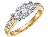 Diamond Engagement Anniversary Three Stone Ring 1 Carat (ctw) Princess Cut in 14K Yellow Gold (Certified)