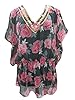 Short Sheer Caftan Poncho Black Floral Printed Women's Top