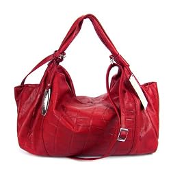 NICOLI Italian Designer Red Embossed Leather Large Carryall Handbag