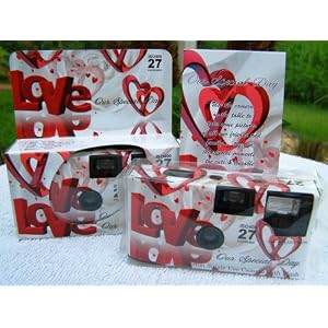 10 Pack Red Heart Love Wedding Disposable 35mm Cameras In Matching Gift Boxes- 27 Exposures Each- With Matching Table Tents