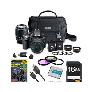 Nikon D3200 Ultimate 4 Lens Experience includes: D3200 Camera, AF-S DX NIKKOR 18-55mm f/3.5-5.6 Lens, 55-200mm F/4-5.6G ED AF-S DX Zoom-Nikkor Lens, 2.5X Telephoto and 0.45X Super Wide Angle high definition lens set, 16GB SD Card, 52mm Filter Set & more