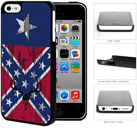 Confederate Flag Deer Hunter Skull Bones Antlers on Texas Rebel Flag & Wood Background iPhone 5c Hard Snap on Plastic Cell Phone Cover by icecream design