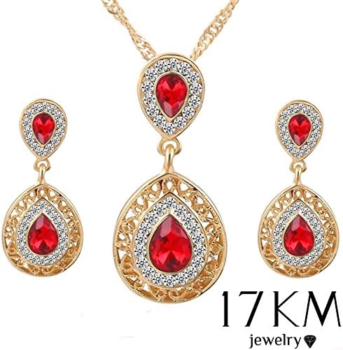 Gold Plated Red Blue Green Crystal Necklace Earrings Wedding sets For Women's Bohemian Jewelry set