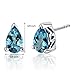 Peora London Blue Topaz Stud Earrings 925 Sterling Silver, Solitaire Scroll Gallery, 1.50 Carats Total, Teardrop Pear Shape 8x5mm, Friction Backs, December Birthstone Earrings, Blue Studs