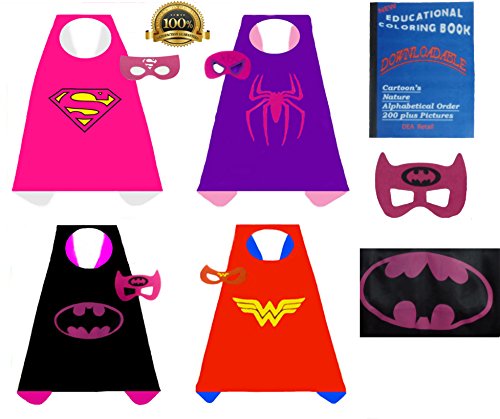 4 pack Satin Superhero Costumes with Capes and Masks (Girls)