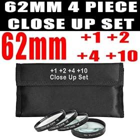 DM Optics 62mm +1 +2 +4 +10 Close-Up Macro Filter Set with Pouch For The Sony 18-200mm, 18-250mm, 70-300mm, 85mm For Any Of These Sony A230 A290 A350 A380 A390 A700 A850 A900 SLTA33 SLTA55V SLR Cameras