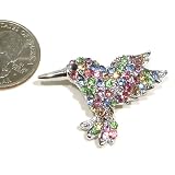 Multi-Color Austrian Rhinestone Hummingbird Silver-Plated Brooch Pin