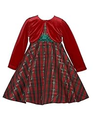 Girls Velvet Plaid Print  Dress