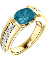 10K Yellow Gold 9.00x7.00mm Oval Cut London Blue Topaz and Diamond Ring -- LIFETIME WARRANTY