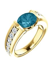 18K Yellow Gold 9.00x7.00mm Oval Cut London Blue Topaz and Diamond Ring -- LIFETIME WARRANTY