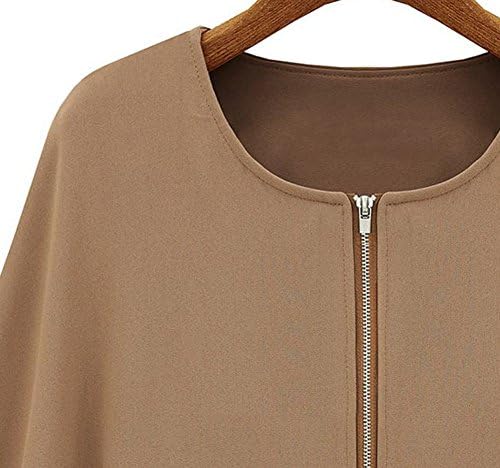 Star Paradise Women's Linen Adjustable Waist Cloak Zip Short Outwear Jackets US M(Asian XL) Black