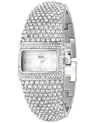 Badgley Mischka Womens BA/1155MPSV Swarovski Crystal Covered Silver-Tone Bangle Watch