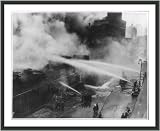 Historic Print (L): $500,000 blaze - unusual view of firemen fighting flames which destroyed lumber yard of