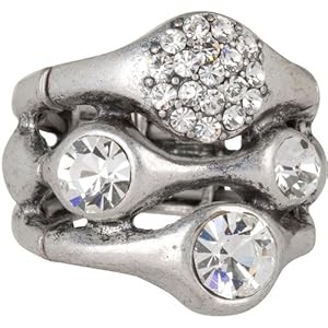 Dazzling Pave Crystal Stack Style Ring in Burnished Silver Tone fits sizes 6 - 10