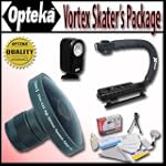Opteka Deluxe Vortex "Skaters" Package (Includes the Opteka Platinum Series0.2X HD Panoramic "Vortex" Fisheye Lens, X-GRIP Camcorder Handle, & 3 Watt Video Light) For Canon Elura 60, 65, 70, 80, 85, 90, Optura 200MC, 30, 40, 50, 60, 600, VIXIA HF R20, R200, R21, MVX300, MVX330i, MVX350i, MVX40, MVX40i, MVX45i and MVX4i Digital Camcorders