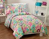 Daisy Flower and Butterfly Pink Aqua Comforter Set