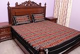 Black Bedspread with Ikat Weave Hand-Woven in Pochampally - Pure Cotton wit ....