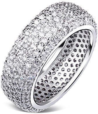 looos Gorgeous Stainless Steel White Cubic Zirconia Fashion Round Crystal 8mm Wedding Band Ring Dome Ring,Size 8