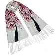 100% Pashmina/Cashmere Spring Butterfly Pink Blossom Tree Tassel Ends Long Scarf Shawl