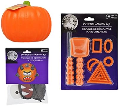 Pumpkin Carving Kit Bundle - Includes Styrofoam Pumpkin, 9 Piece Carving Kit &amp; 6 Piece Decorating Kit