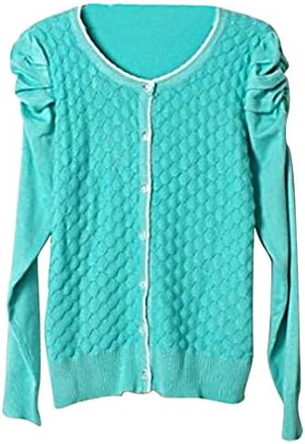 JVA Women's Stylish Slim Fit Knitted Long Puff Sleeves Button Cardigan SW30, Sky Blue Small