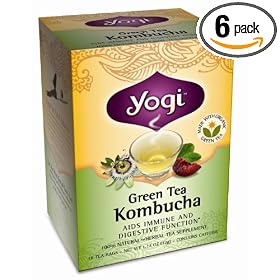 Yogi Green Tea Kombucha, Herbal Tea Supplement, 16-Count Tea Bags (Pack of 6)