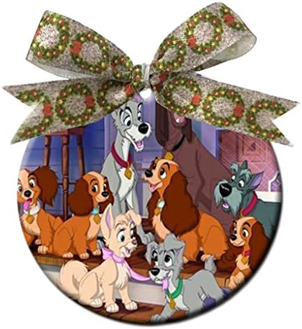 Loganbost Custom Lady And The Tramp Unique Fashion Round Porcelain Ornament Christmas Gift Holiday Decorative Gift