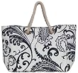 Cotton Canvas Navy Blue and White Paisley Bag with Rope Handle 18"Lx6"x6"H
