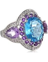White Bronze Blue Topaz Amethyst and Cubic-Zirconia Ring