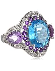White Bronze Blue Topaz Amethyst and Cubic-Zirconia Ring