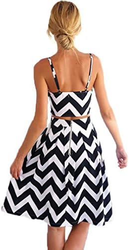 Livzhao Womens Strappy Crop Top Midi Skirt Outfit Striped Pleated Party Dress (Large)