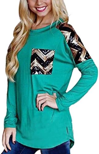 OVERMAL Ladies Long Sleeve Sequins Decor Pullover T Shirts Casual Loose High Low Tops (ASIA XL)