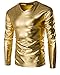 CIC Collection Mens Trend Nightclub Styles Metallic Gold Slim Fit V-neck Long Sleeve T shirts Gold US XL / Tag XXL
