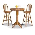 Man Cave 3 Piece Bar Table in an Oak Finish with 2 Swivel Arrowback Bar Stools