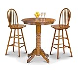 IMAGE OF Man Cave 3 Piece Bar Table in an Oak Finish with 2 Swivel Arrowback Bar Stools