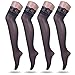 Ruzishun Women's Lace Thigh High Silk Stockings (Black,4 Pairs)