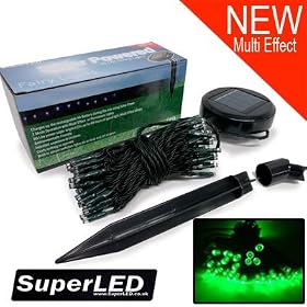 SuperLED Solar 60 Green LED Light String - WITH NEW MULTI EFFECT Functions