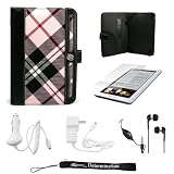 Pink Plaid Melrose Case with Screen Protector for Barnes and Noble NOOK + Includes a Rapid Travel Car Charger for your Nook and a Home Wall Charger easy to Travel + Includes a Crystal Clear High Quality HD Noise Filter Ear Buds