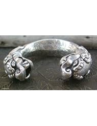 Sterling silver cuff bracelet, Tibetan Dragons - Animal Jewelry Bracelet Sterling Silver Bangle Dragons